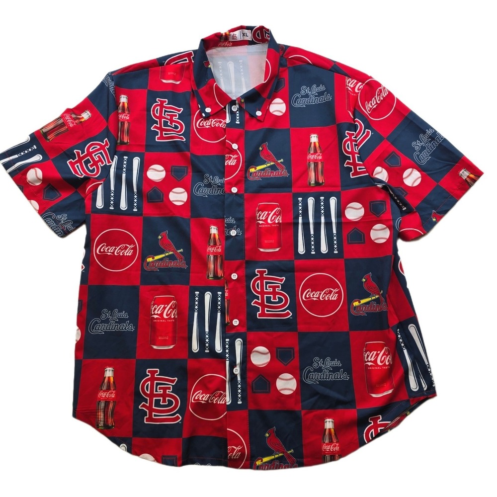 St Louis Cardinals Coca-Cola MLB Shirt Mens XL Red Navy Baseball Hawaiian Fan
